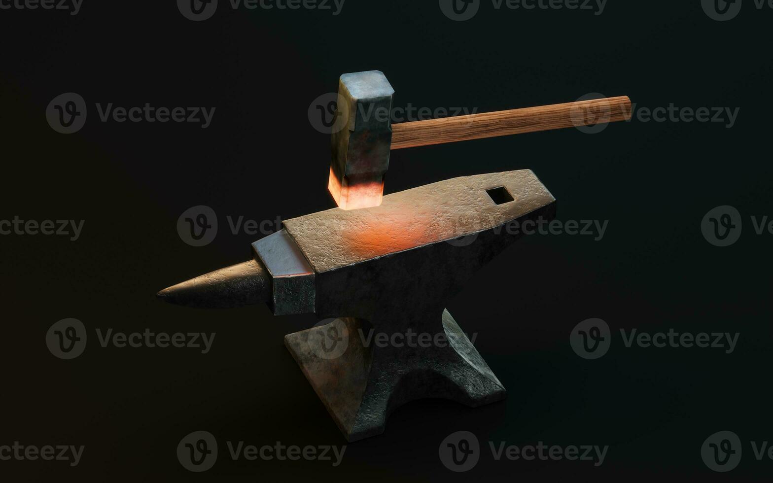 Anvil and hot hammer, 3d rendering. photo