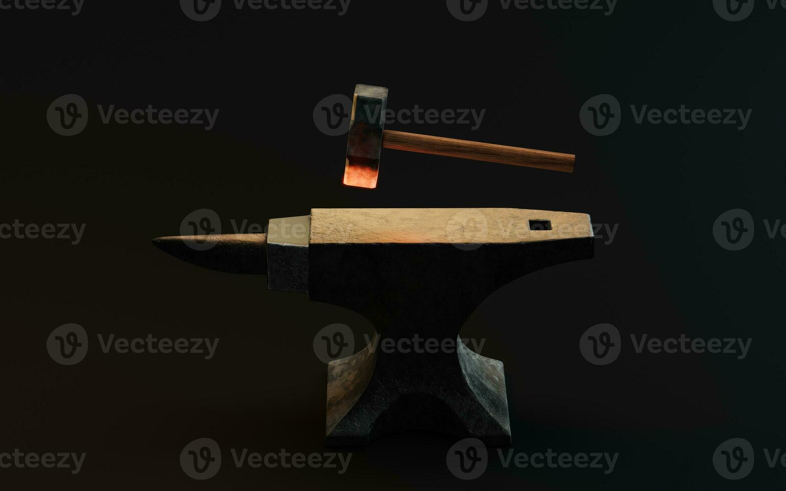 Anvil and hot hammer, 3d rendering. photo