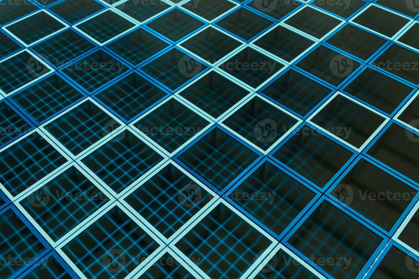 Glowing cubes block, glass material, 3d rendering. photo