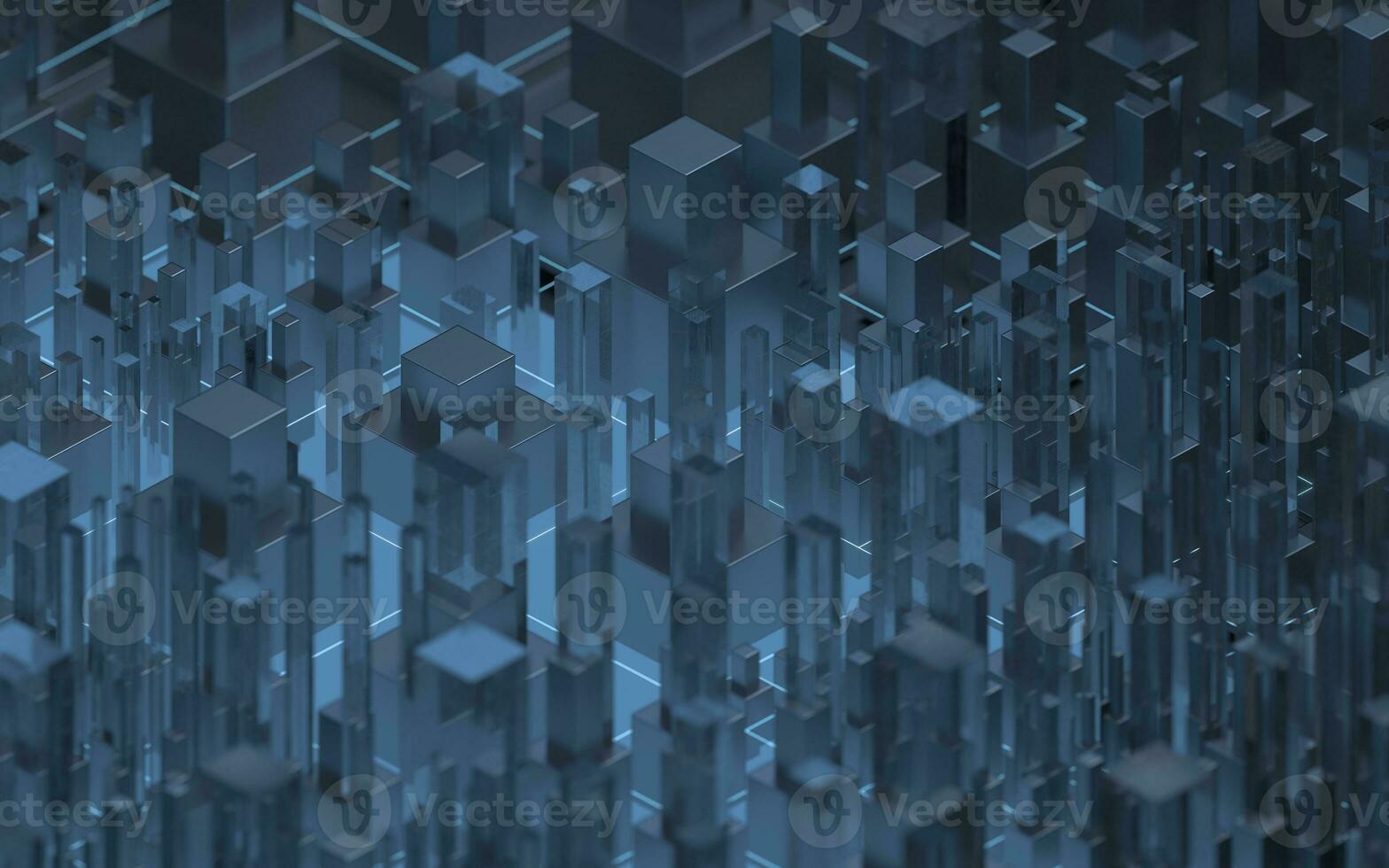 Technological cubes with black background, 3d rendering. photo
