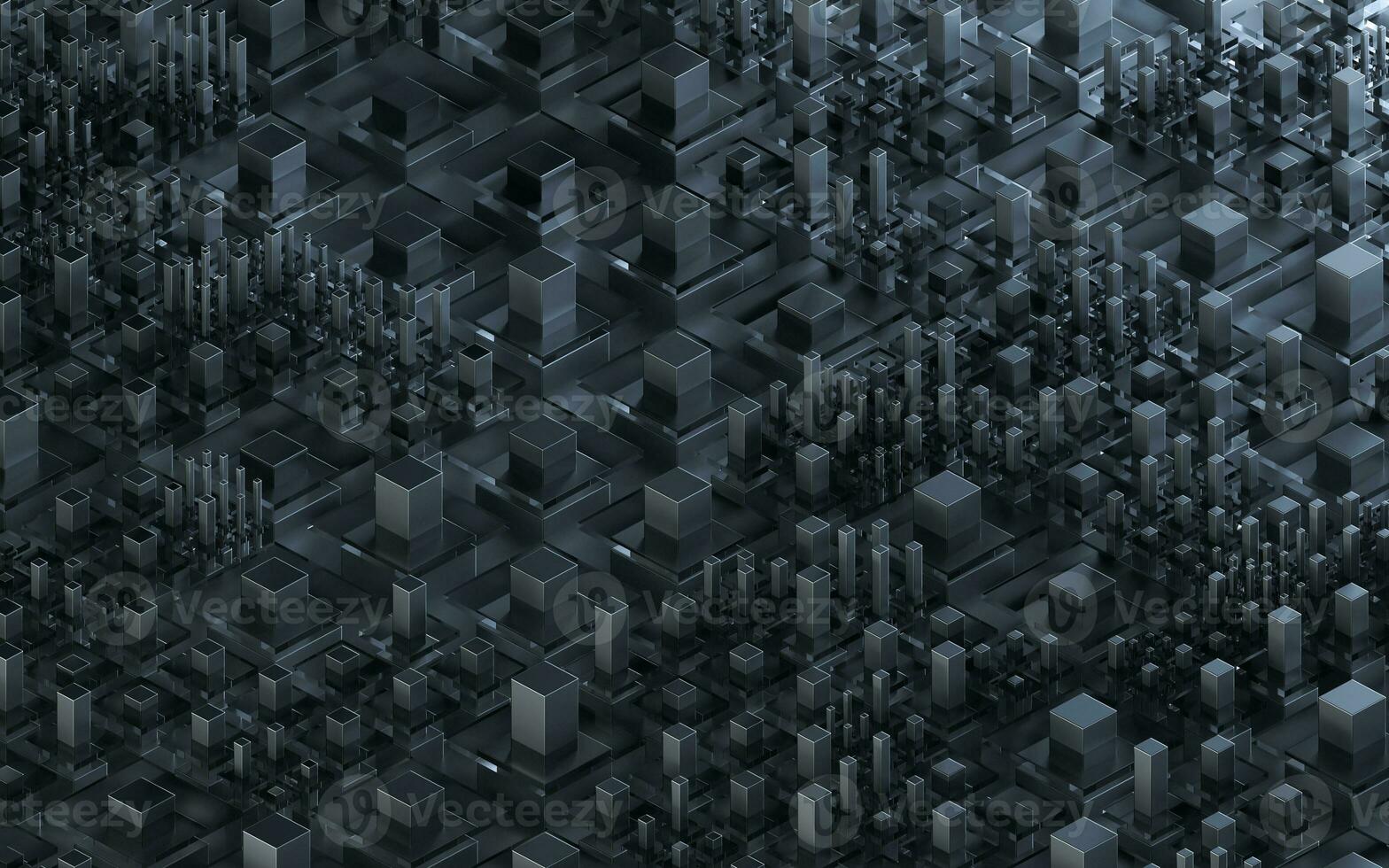 Technological cubes with black background, 3d rendering. photo