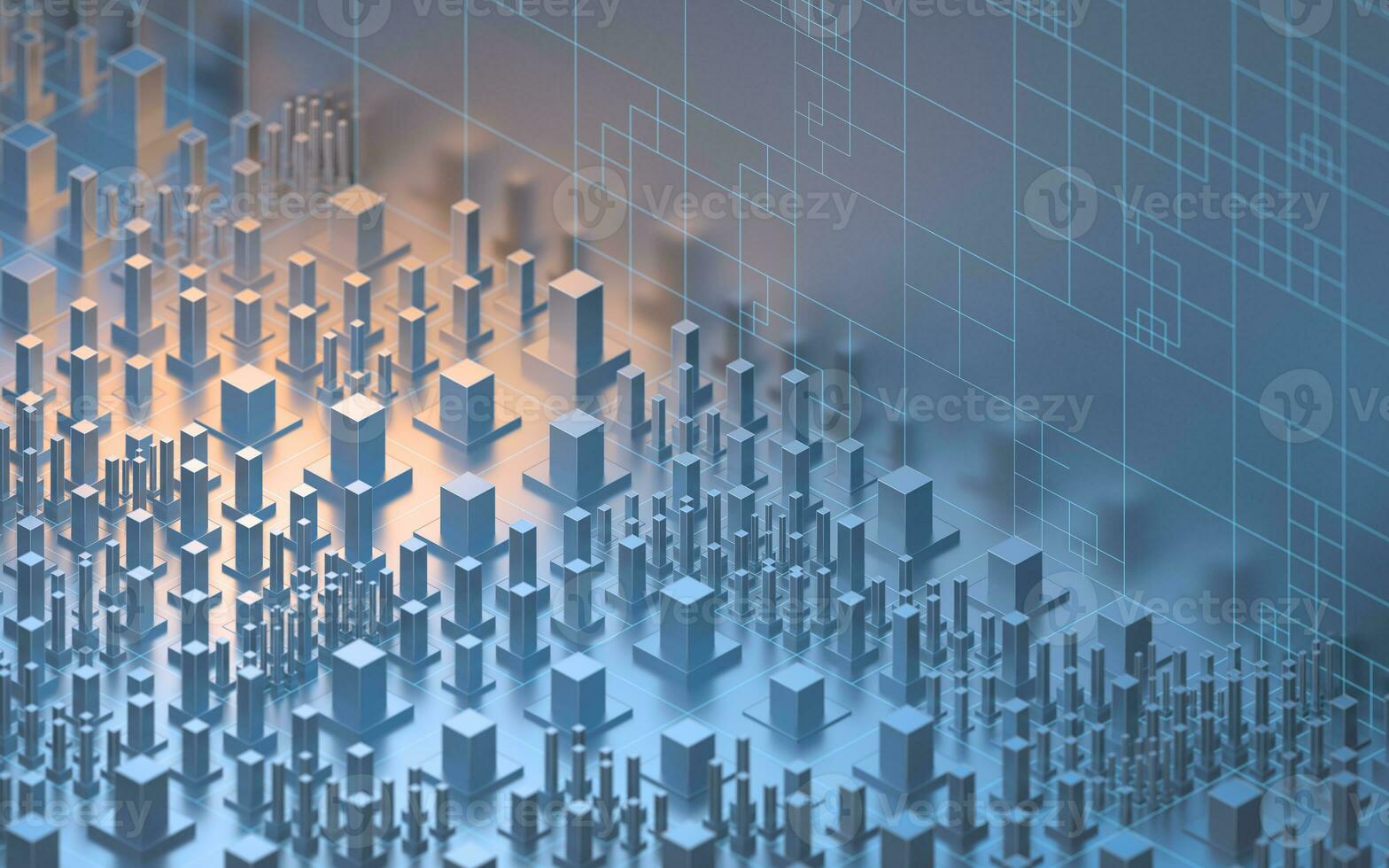 Technological cubes with white background, 3d rendering. photo