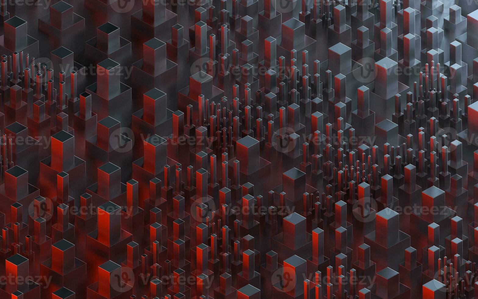 Technological cubes with black background, 3d rendering. photo