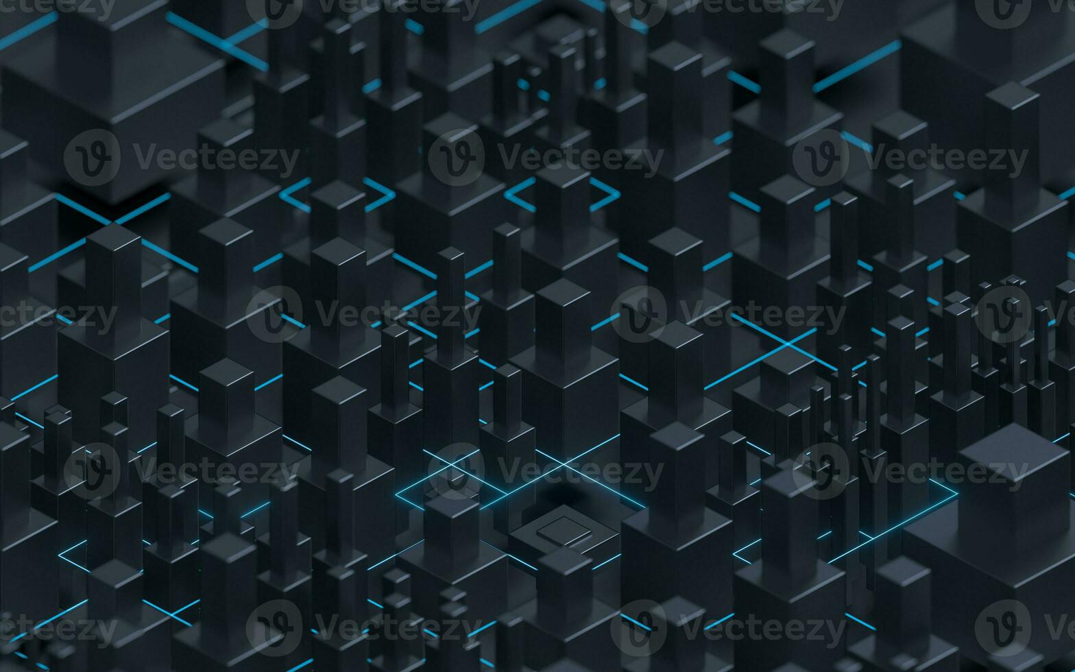 Technological cubes with black background, 3d rendering. photo