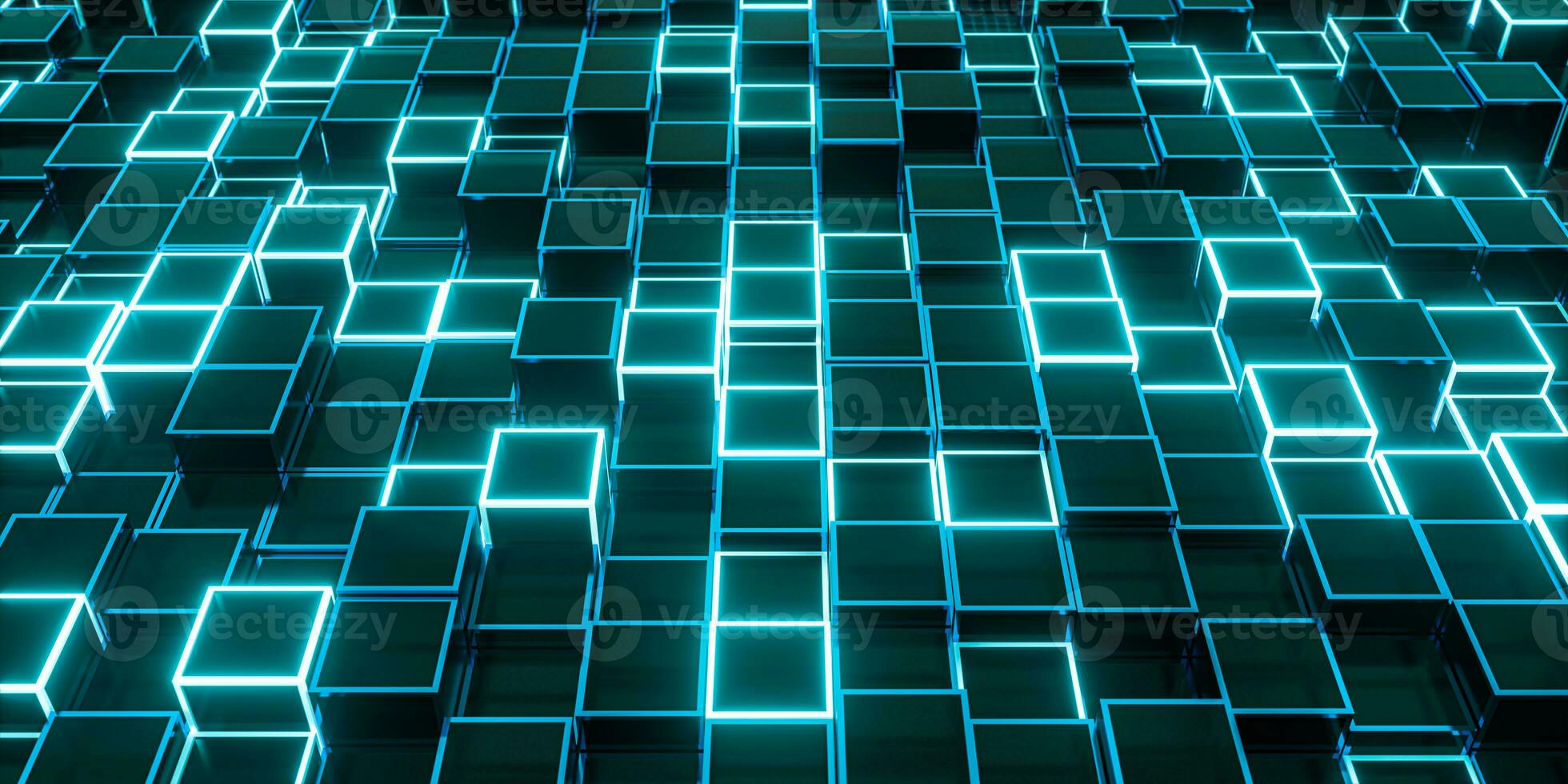 Glowing cubes block, glass material, 3d rendering. photo