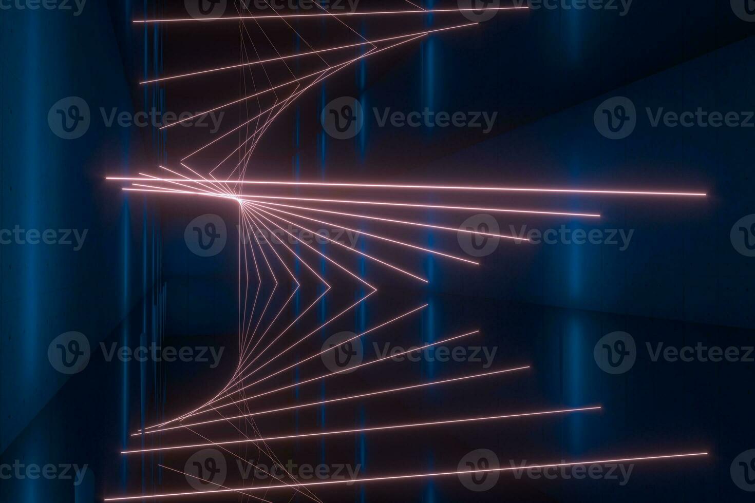 Glowing lines in the dark tunnel, 3d rendering. photo