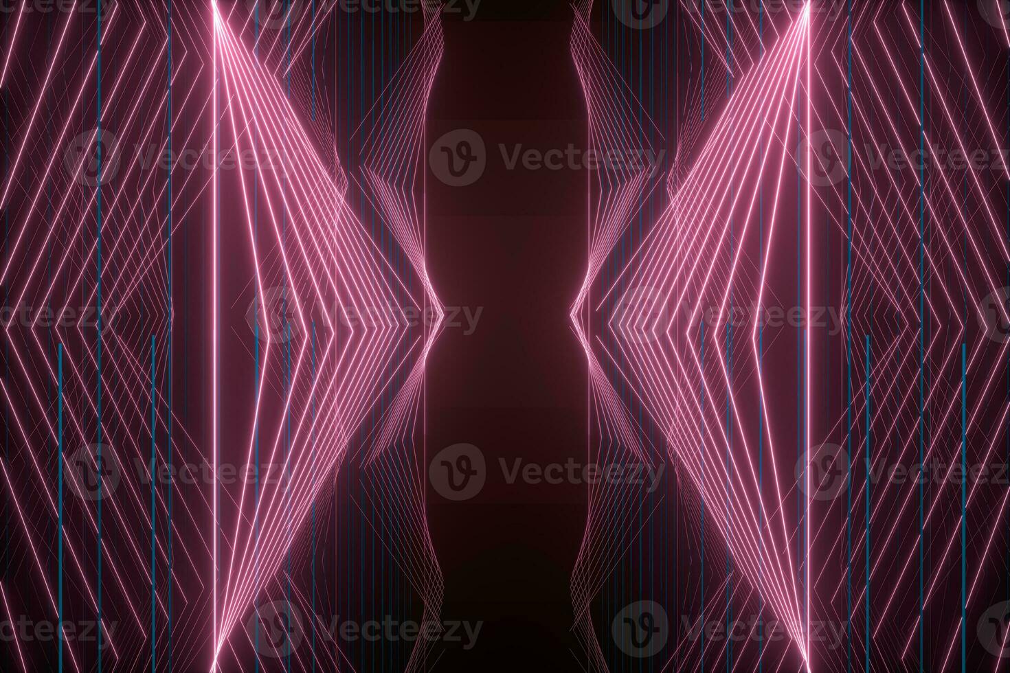Glowing lines in the dark tunnel, 3d rendering. photo