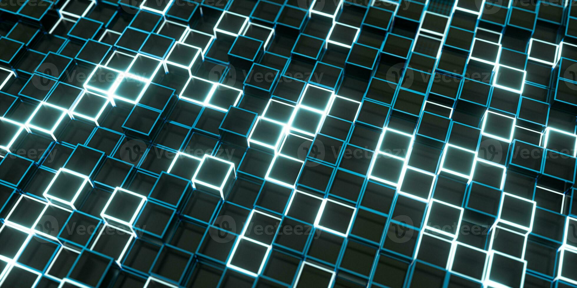 Glowing cubes block, glass material, 3d rendering. photo