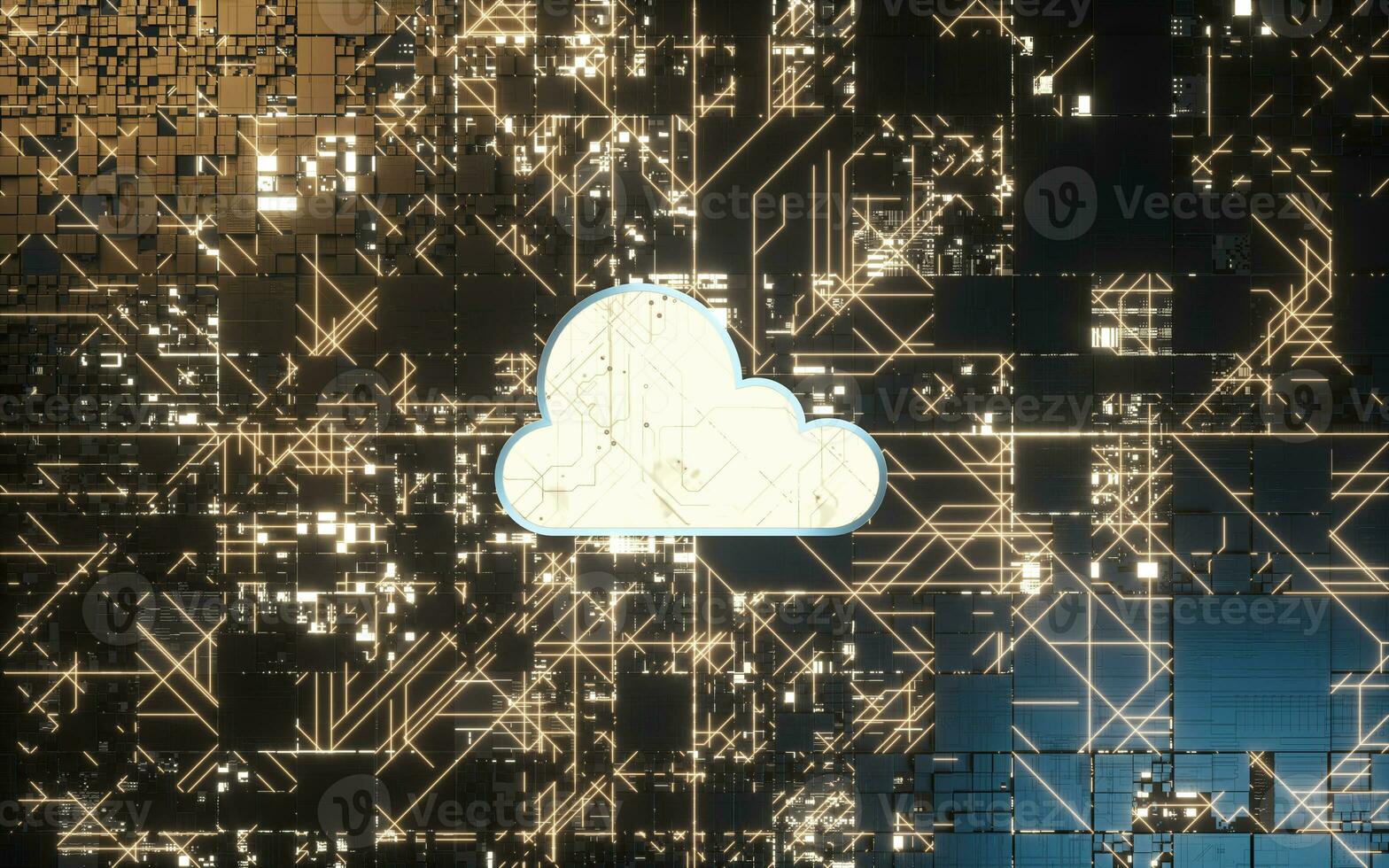 circuito y nube informática, tema de Ciencias y tecnología, 3d representación. foto