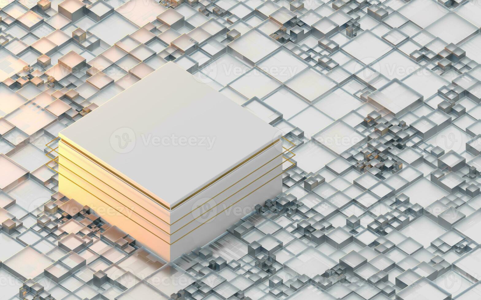 Empty cube stage with block pattern background, 3d rendering. photo