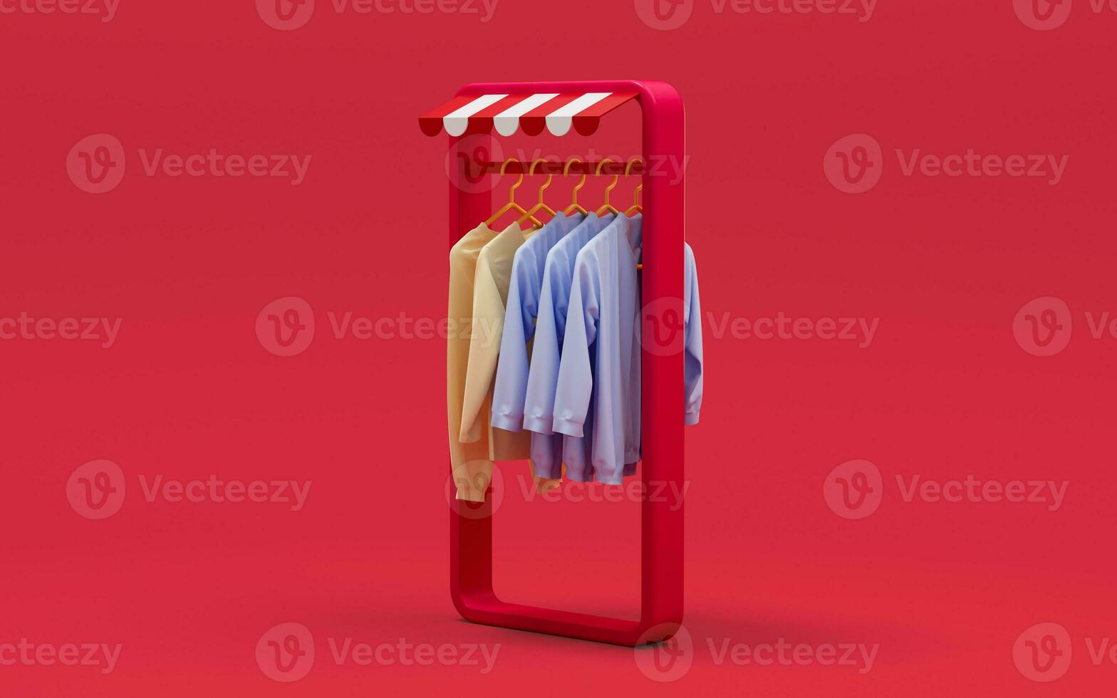 Some clothes and phone frame with red background, 3d rendering. photo