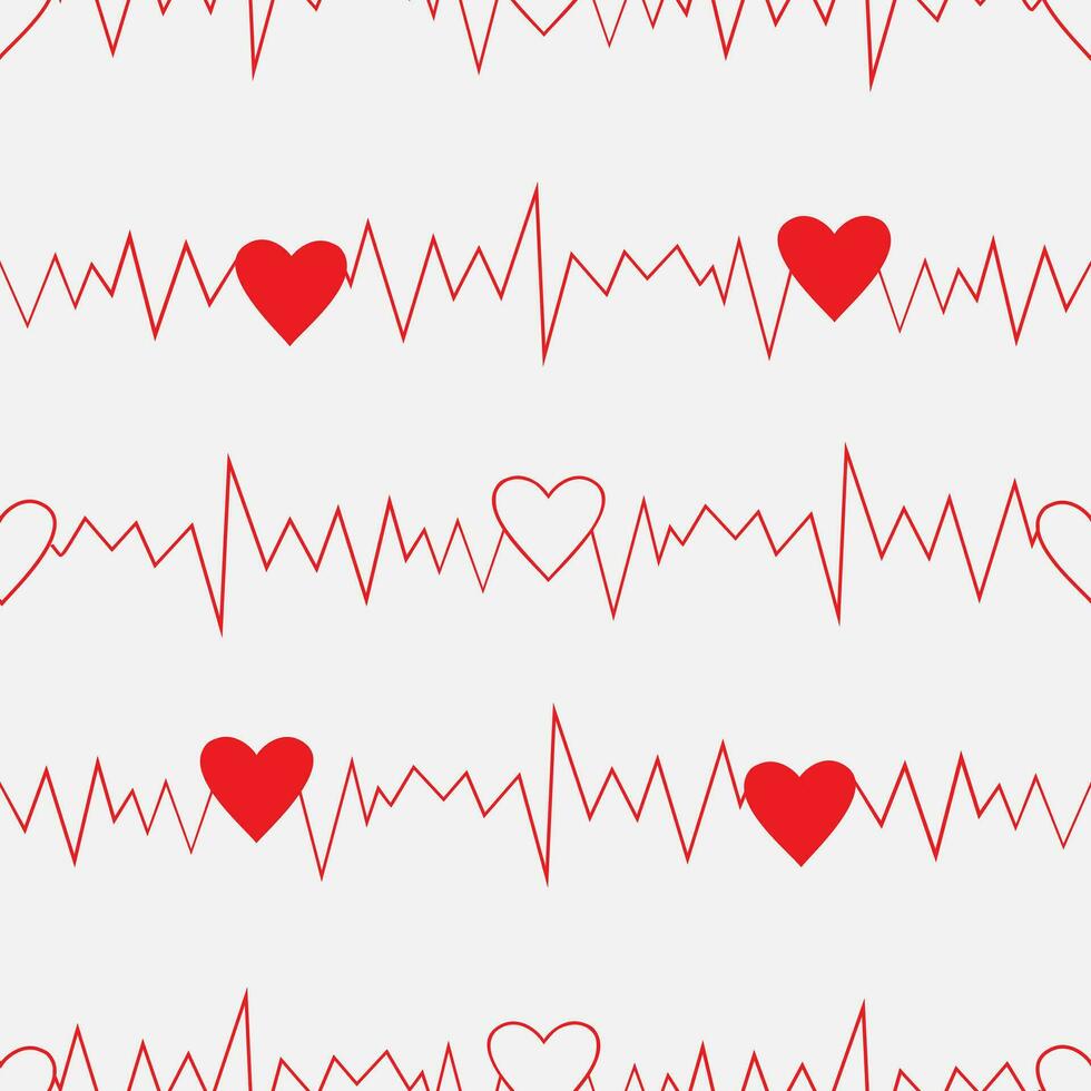 Vector seamless pattern of cardiogram rhythm and hearts