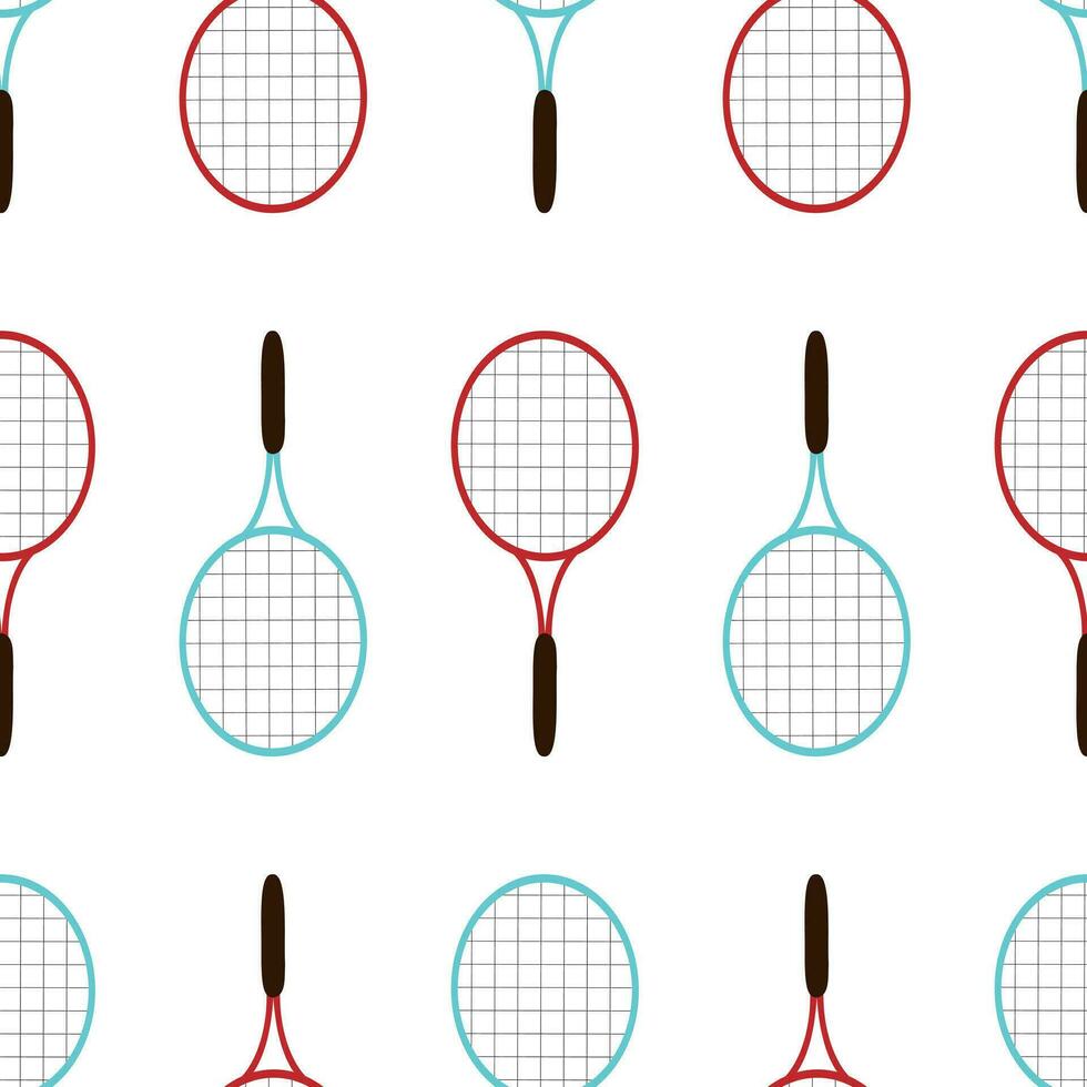 Vector seamless pattern with tennis rackets and balls in cartoon style. Vector tennis background