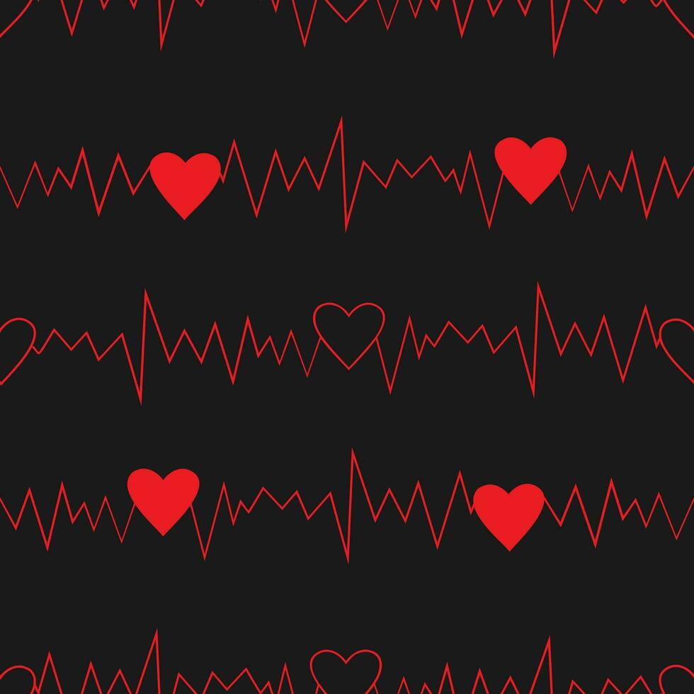 Vector seamless pattern of cardiogram rhythm and hearts