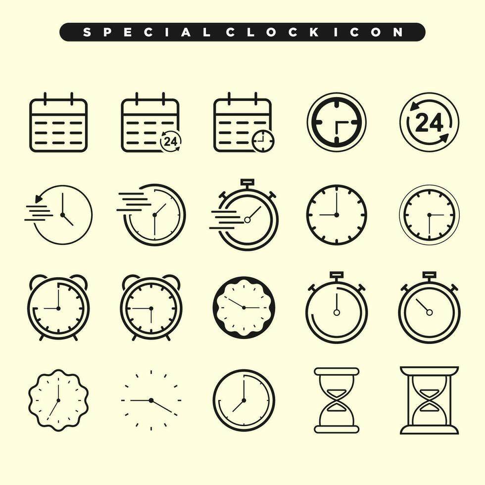 Black vector clock icon showing time minutes seconds