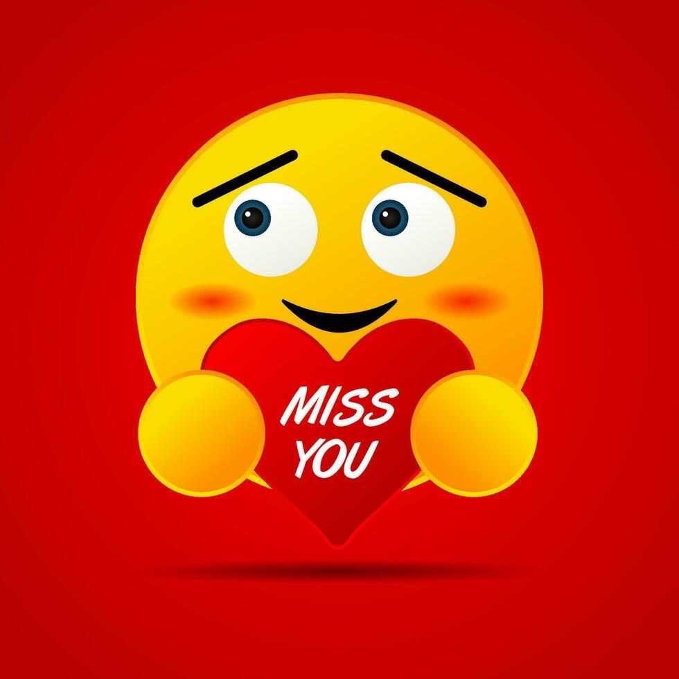 cute emoticon fall in love with the words miss you vector