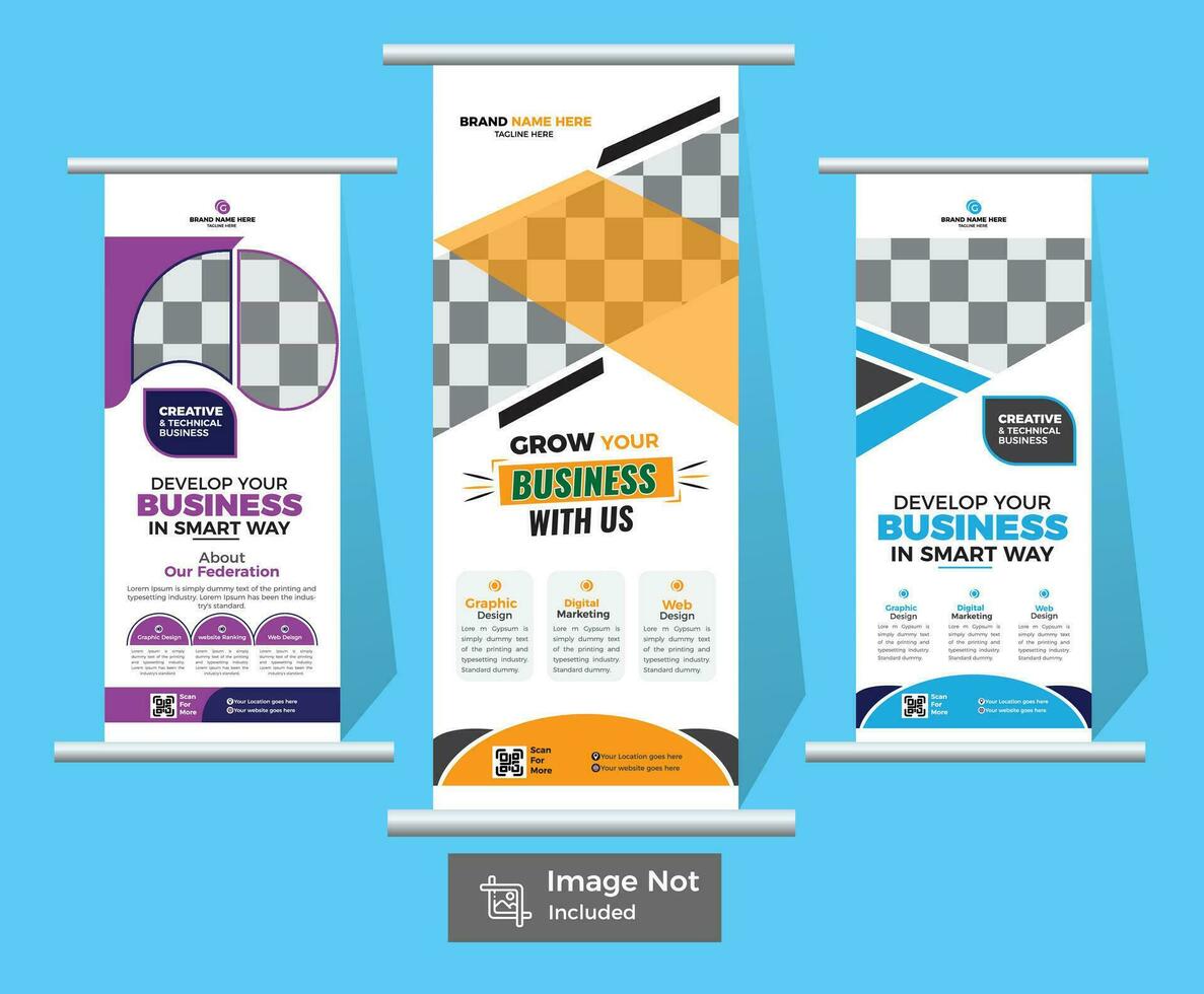 Roll-up banner set design, advertisement roll-up banner  with Colorful and creative shapes template vector