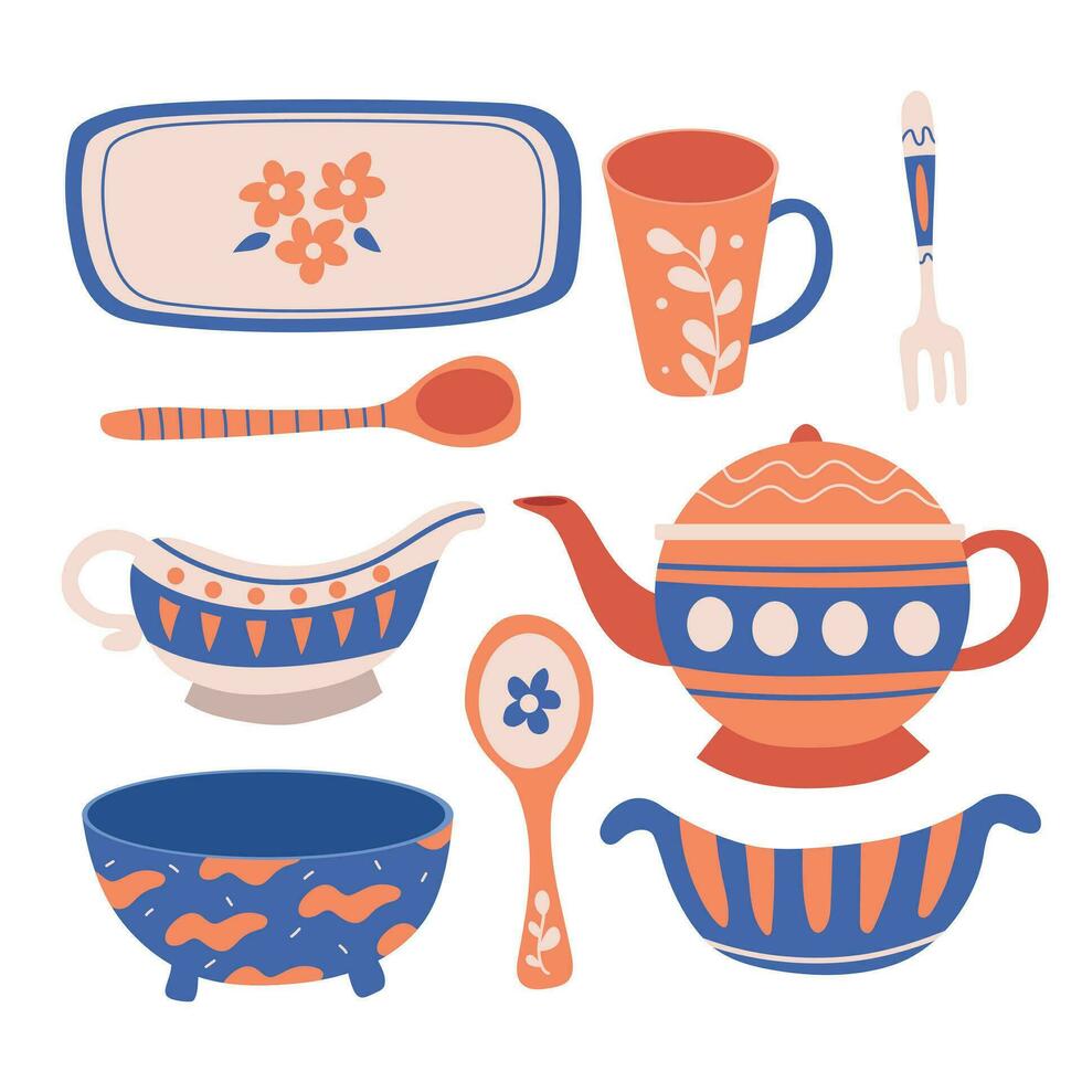Ceramic crockery cute vector set