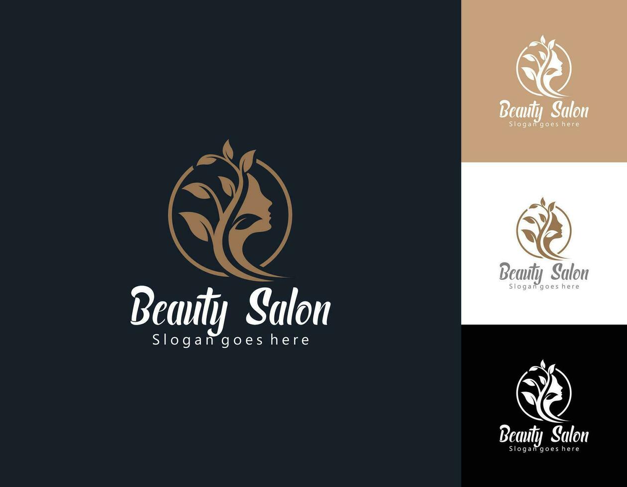 Beauty woman's face flower logo design template with gold graident style Premium Vecto vector