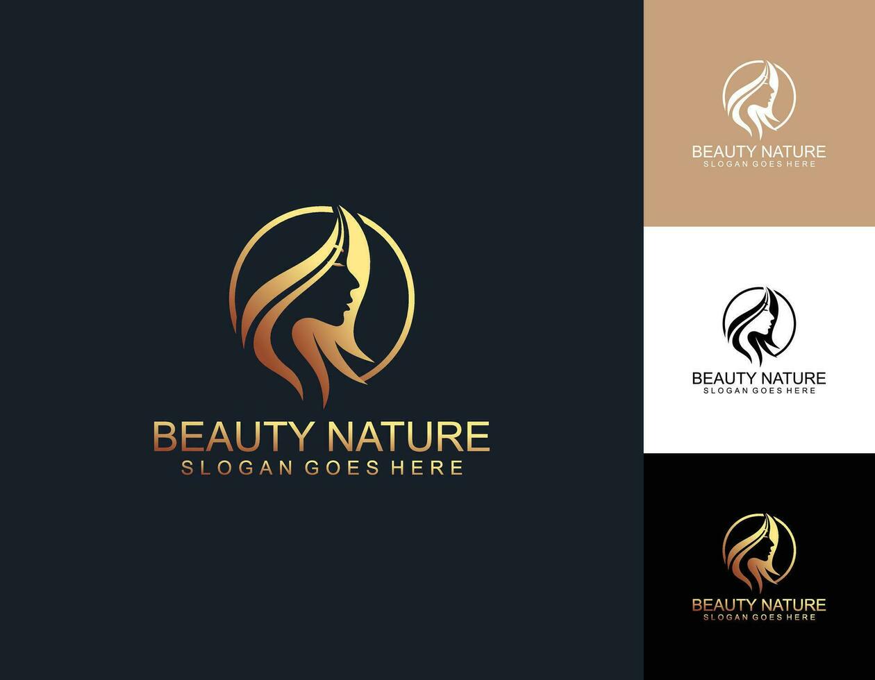 Female face with beautiful hairstyle logo template linear vector illustration. Beauty woman head elegant emblem design for cosmetics packaging or hairdresser line art style.