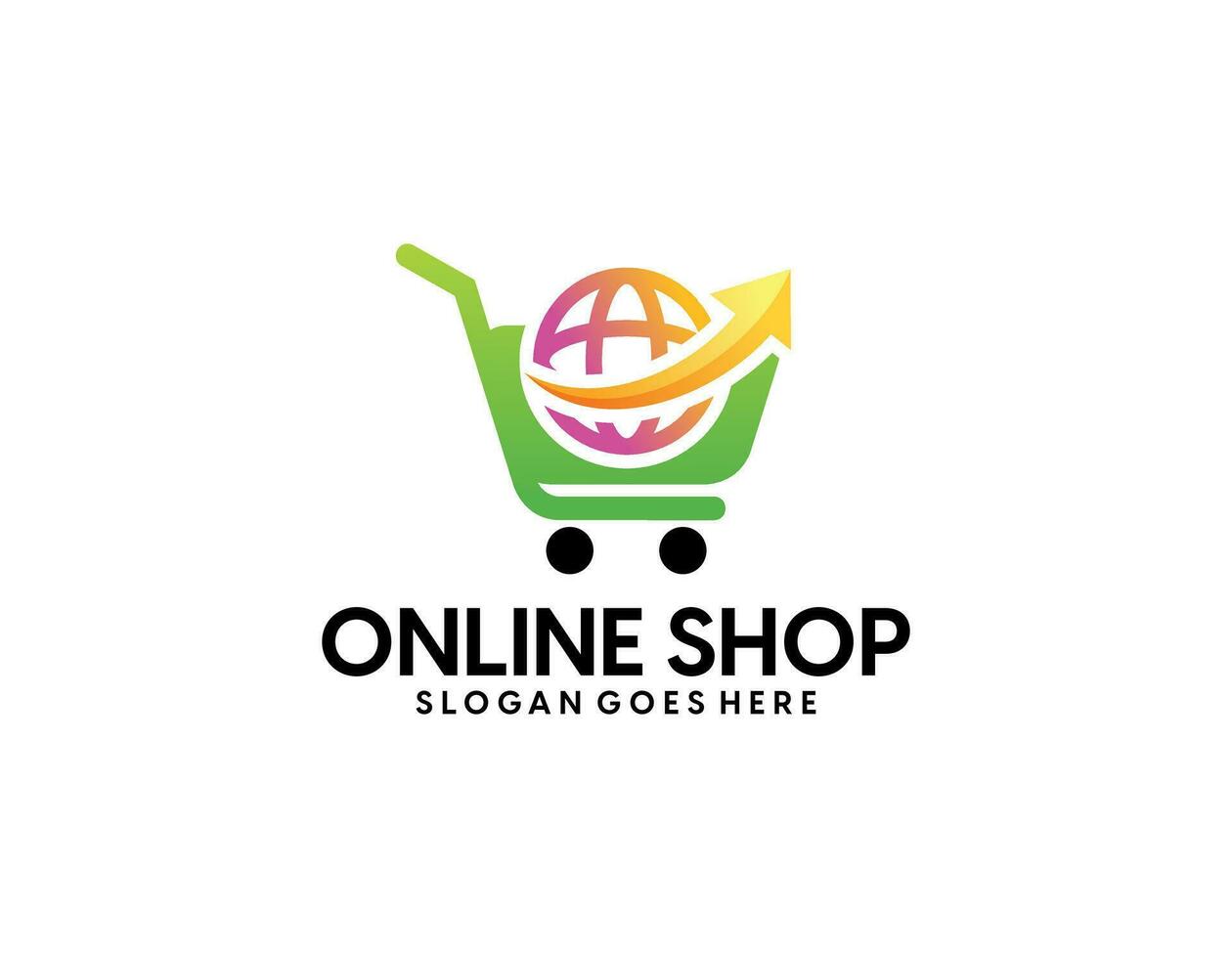 Online Shop Logo designs Template. Illustration vector graphic of shopping cart and shop bag combination logo design concept. Perfect for Ecommerce, sale, discount or store web element. Company emblem