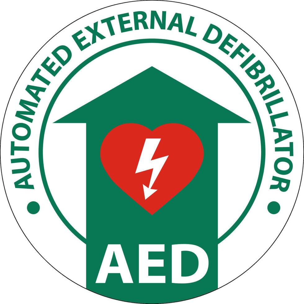 Floor Sign AED with Defib Heart, Red Border Floor Sign vector