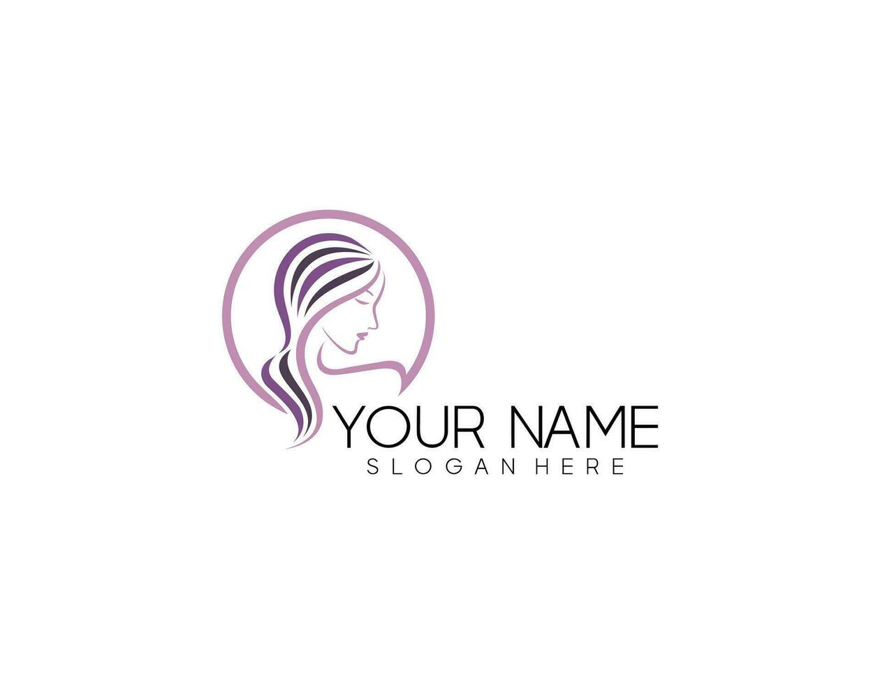 Beauty salon logo design with female face in negative Long hair woman logo, Suitable for beauty salon, spa, massage, cosmetic and beauty concept Vector illustration