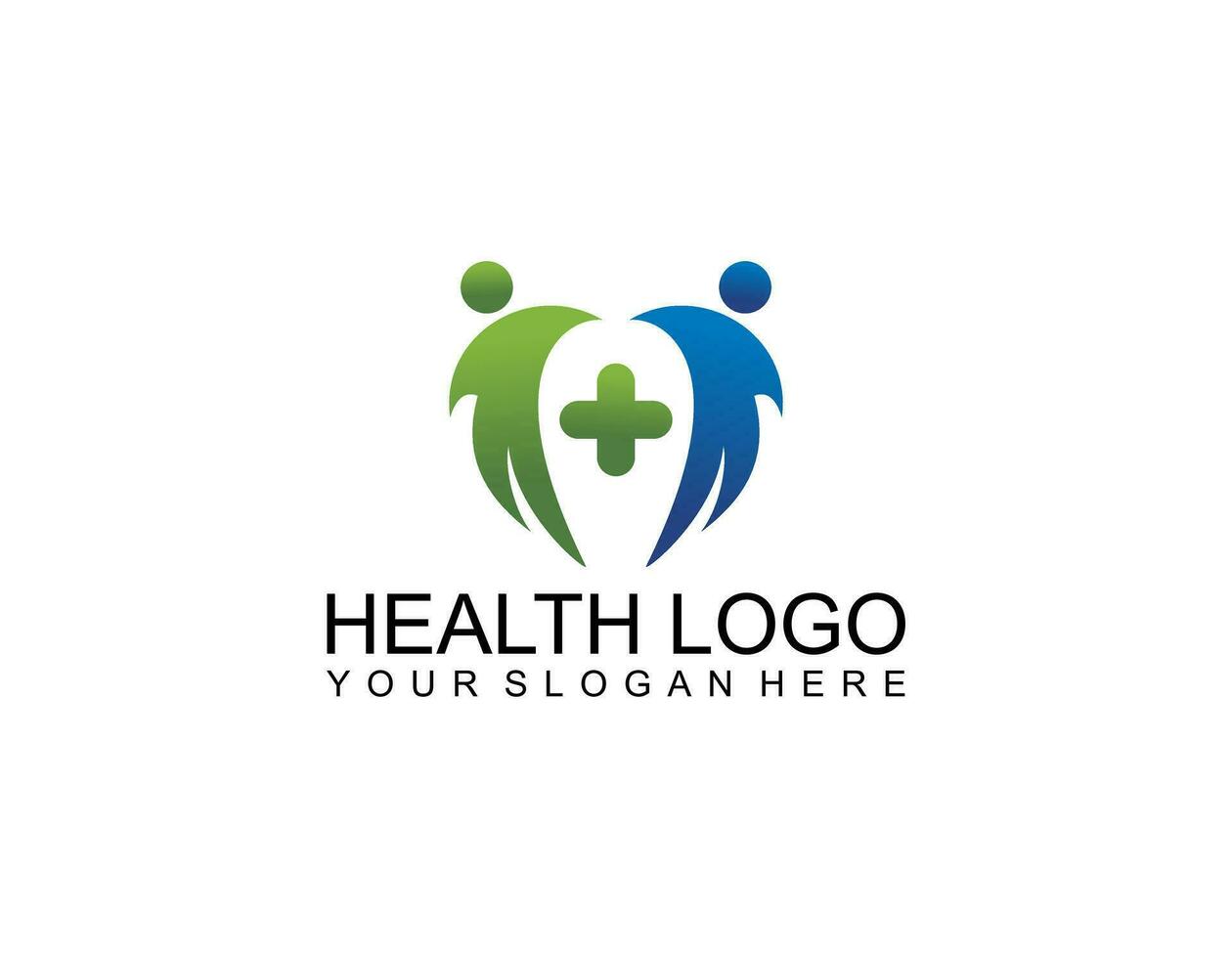 Modern Health Care Business Logo Icon for Hospital Medical Clinic Pharmacy Cross Symbol Design Element with blue and green heart vector