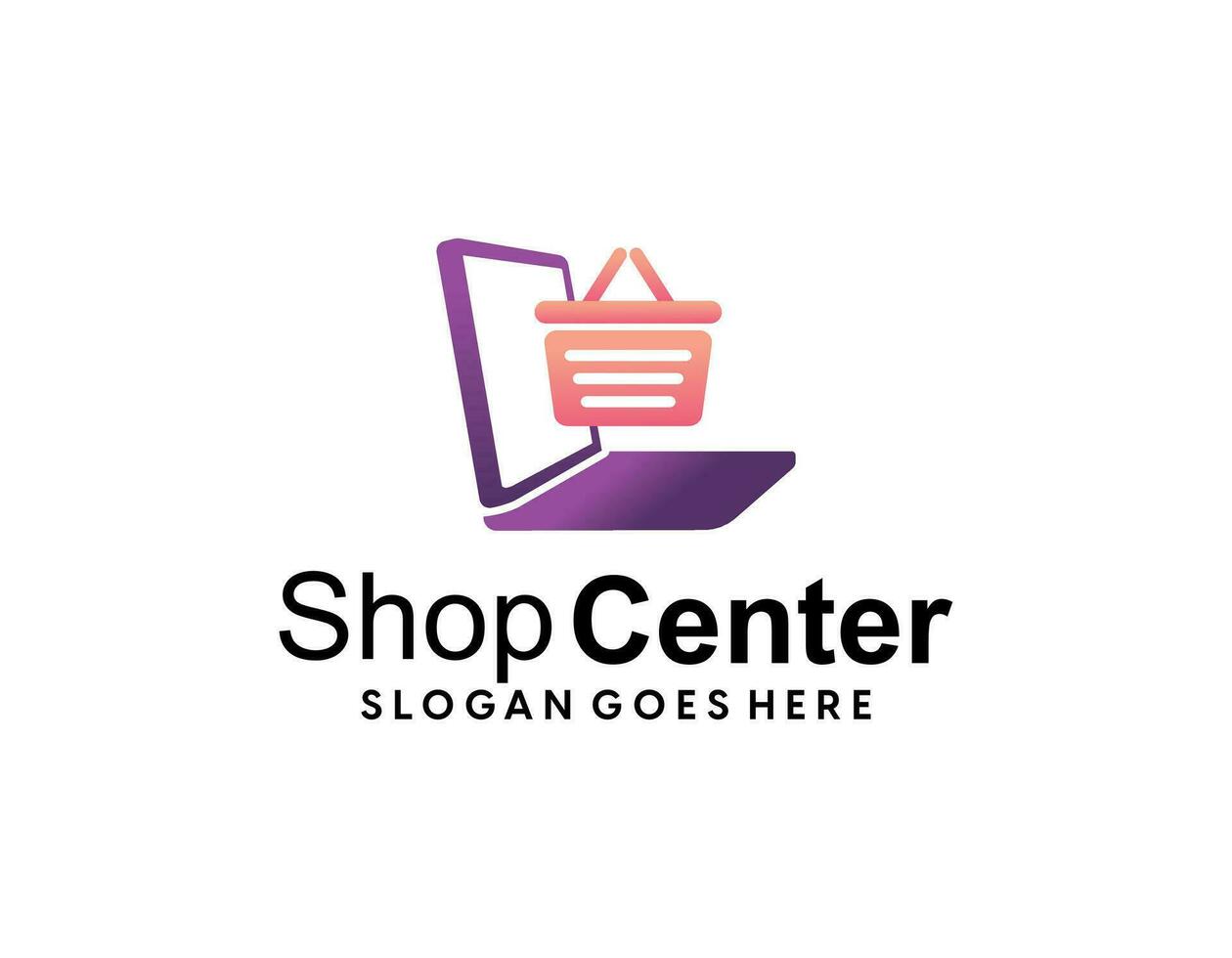 Online shop logo with cool gradient line art style and business card design template Premium Vector