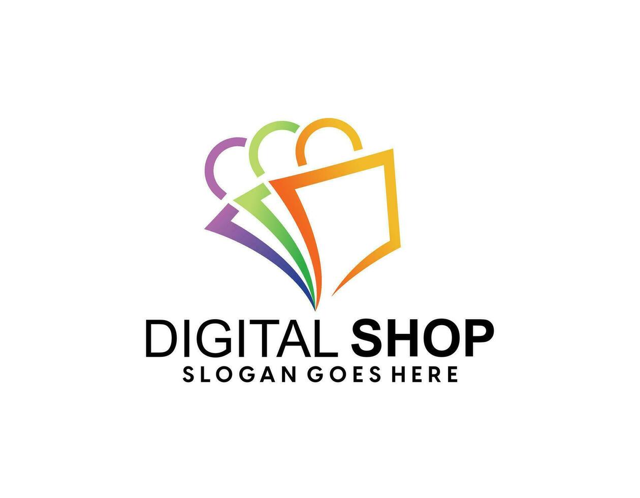 Shopping Logo, Online shop logo with cool gradient line art style vector