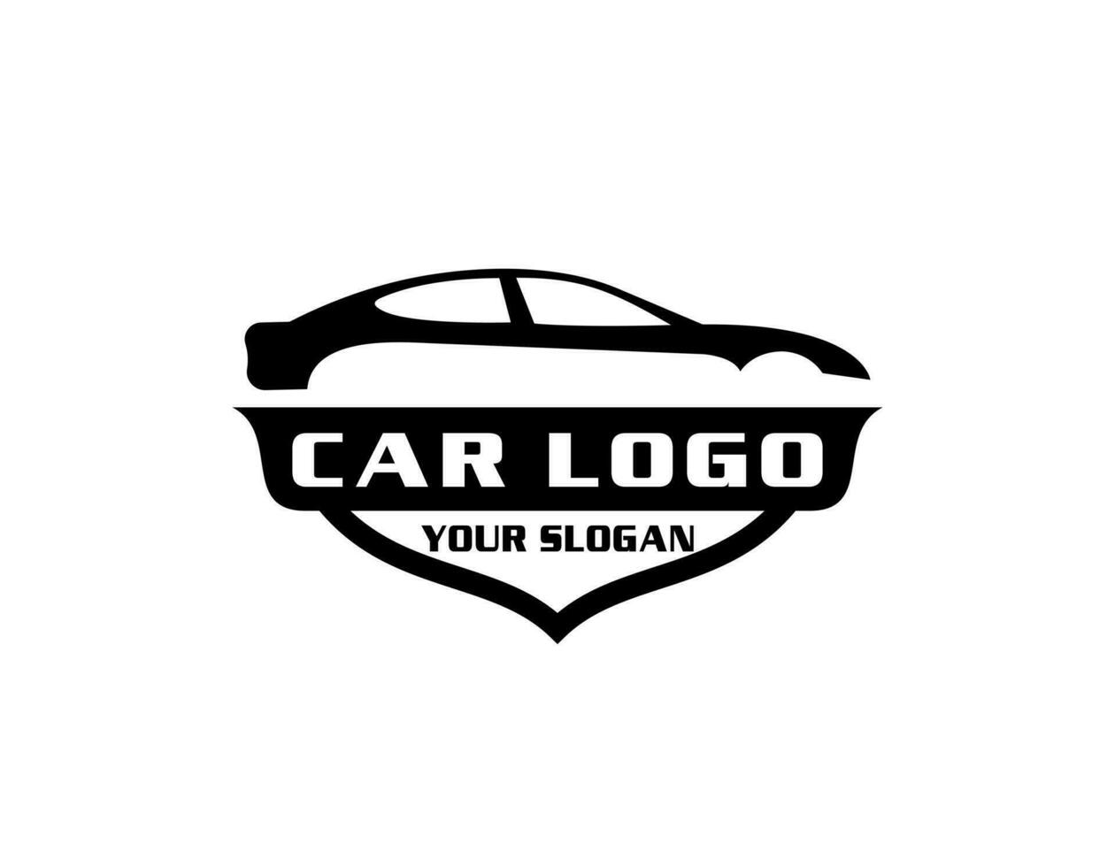 Car repair service logo or icon design template with car and wrench white silhouette isolated on black background. Vector illustration