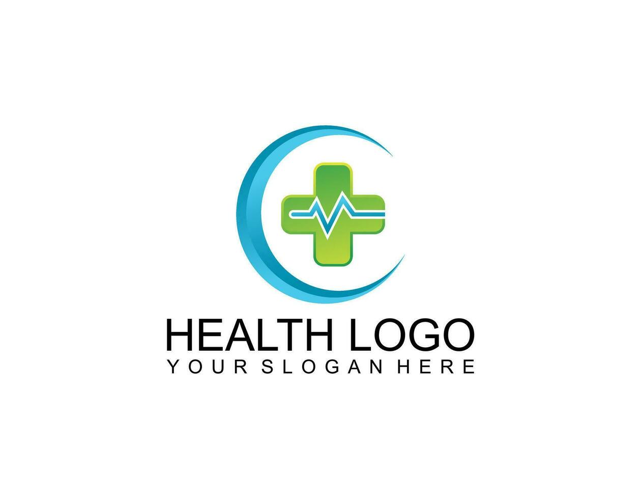 Modern Healthcare Medical Logo. Blue and Green Geometric Linear Rounded Cross Sign Health Icon Infinity Style isolated on Dark Background. Flat Vector Logo Design Template Element.