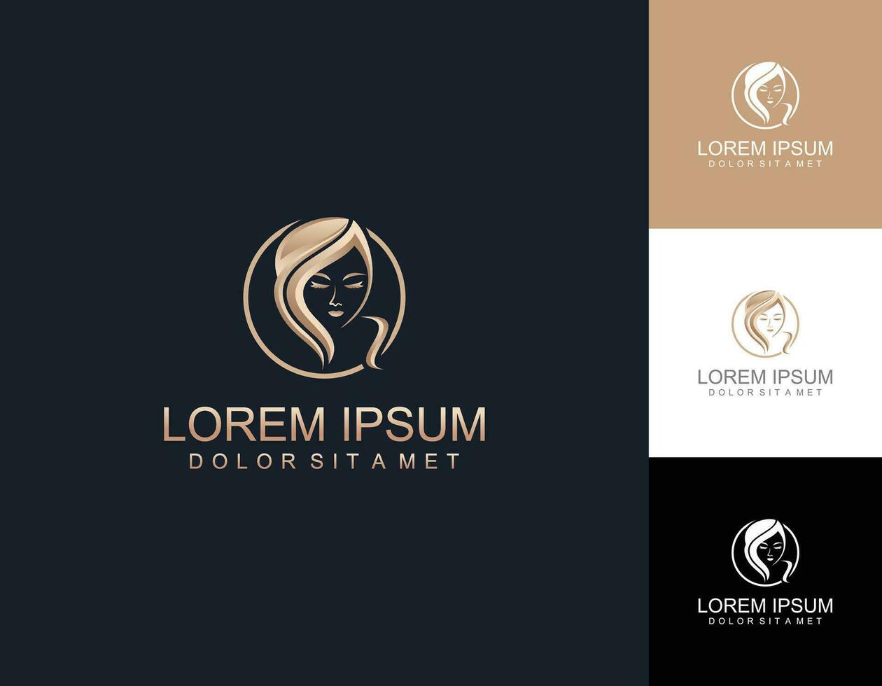 Female face with beautiful hairstyle logo template linear vector illustration. Beauty woman head elegant emblem design for cosmetics packaging or hairdresser line art style.