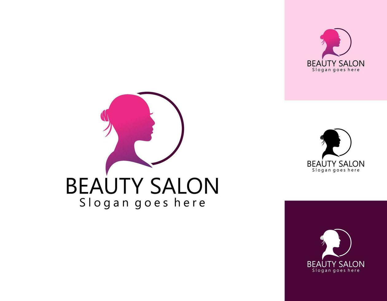 Female face with beautiful hairstyle logo template linear vector illustration. Beauty woman head elegant emblem design for cosmetics packaging or hairdresser line art style.