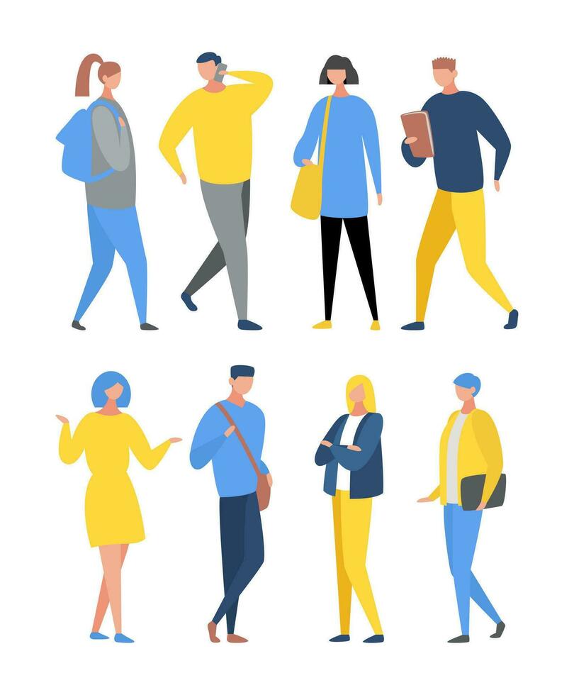 conjunto de diferente gente. grupo de personas en diferente posa, sencillo vector plano ilustración aislado en blanco antecedentes