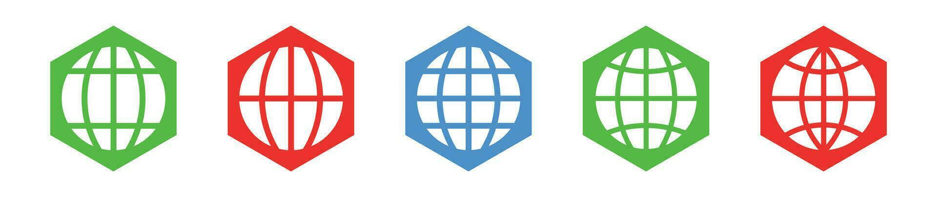 Internet globe symbol colorful button set. vector