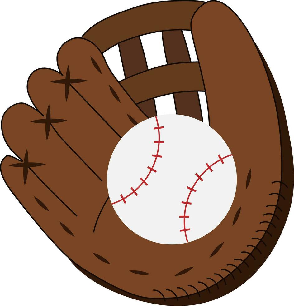 vector ilustración de béisbol cuero guante y pelota en dibujos animados estilo