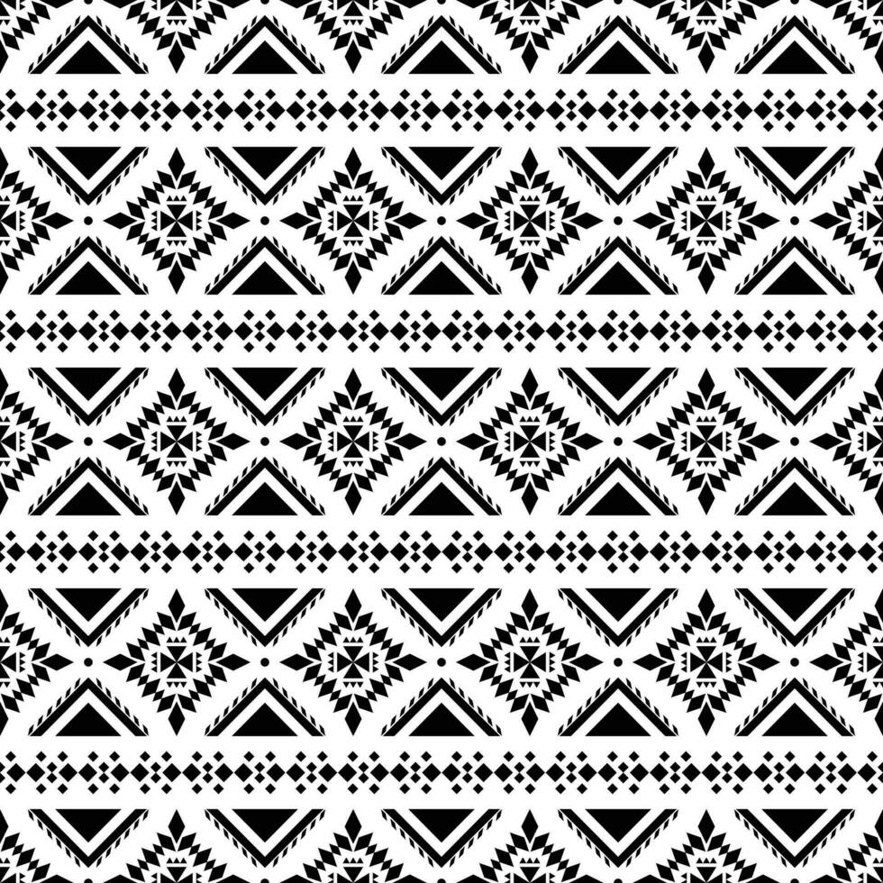 Ethnic motif abstract geometric background design. Tribal art seamless stripe pattern in Aztec style. Design for textile template and print fabric. Black and white color. vector