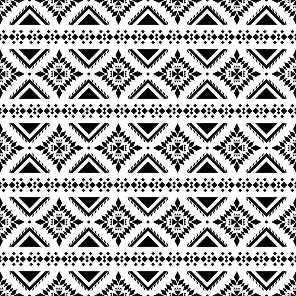 Ethnic motif abstract geometric background design. Tribal art seamless stripe pattern in Aztec style. Design for textile template and print fabric. Black and white color. vector
