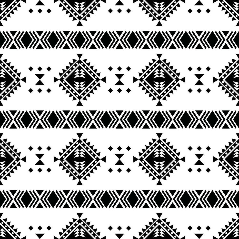 Aztec and Navajo tribal geometric background in vector style. Ethnic seamless stripe pattern. Traditional decoration motif design for textile template and print fabric. Black and white colors.