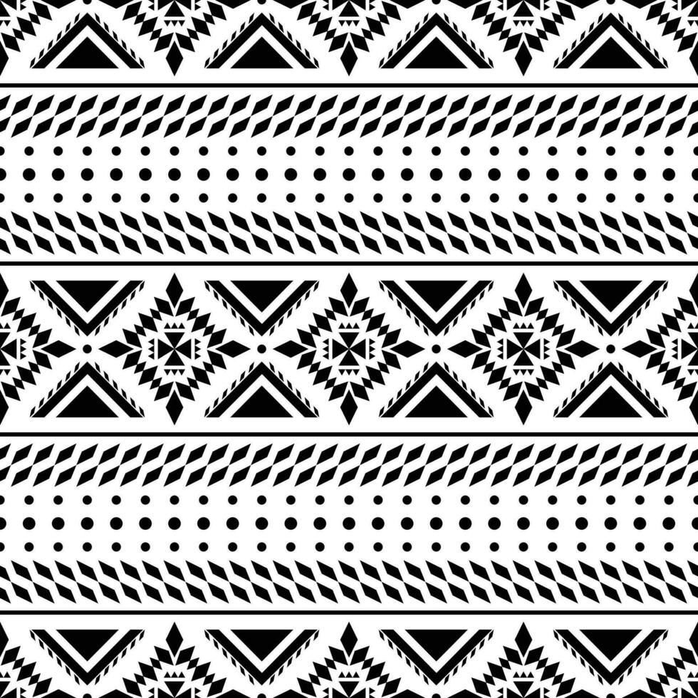 Seamless tribal geometric pattern. Vector abstract with ethnic motif. Native American art illustration design for textile template and ornament. Black and white colors.