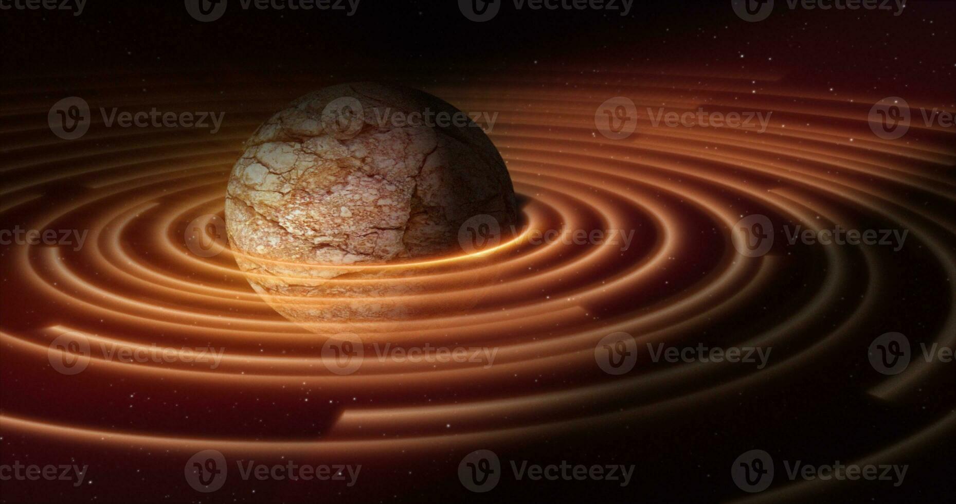 Abstract yellow brown space planet with a round asteroid belt ring futuristic hi-tech on the background of stars in open space photo