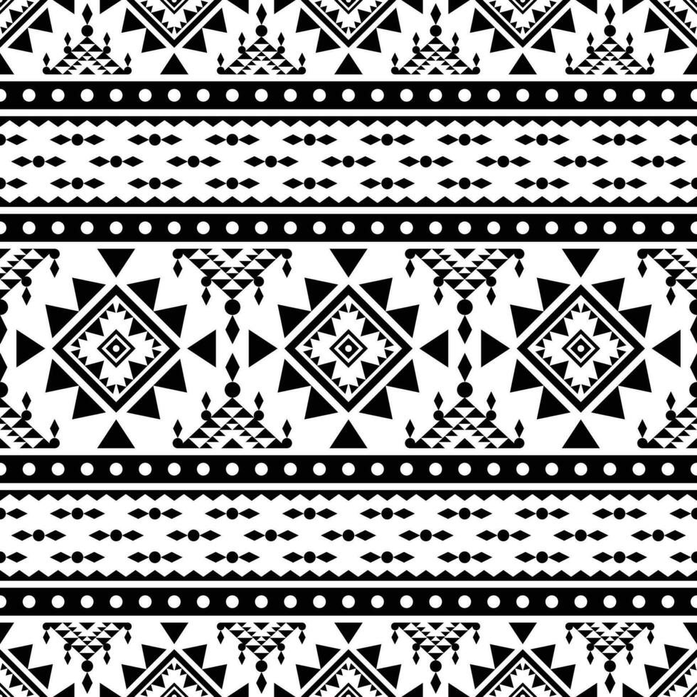 Seamless ethnic pattern with abstract geometric. Native American border vector illustration. Navajo and Aztec pattern design for textile template and ornament. Black and white colors.