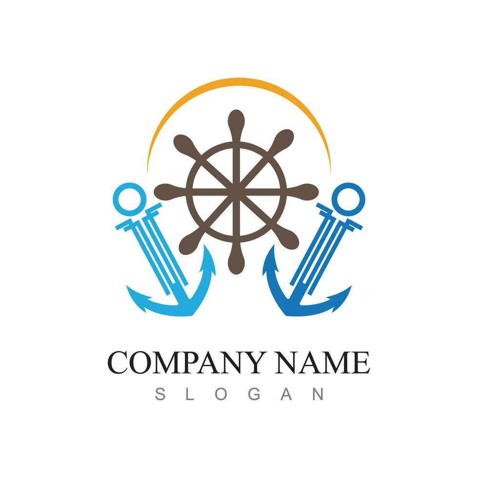 marine retro emblems logo with anchor and rope, anchor logo - vector