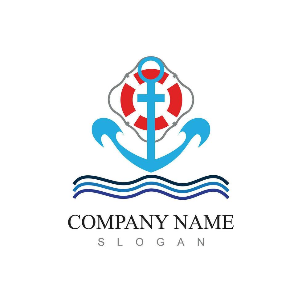 marine retro emblems logo with anchor and rope, anchor logo - vector