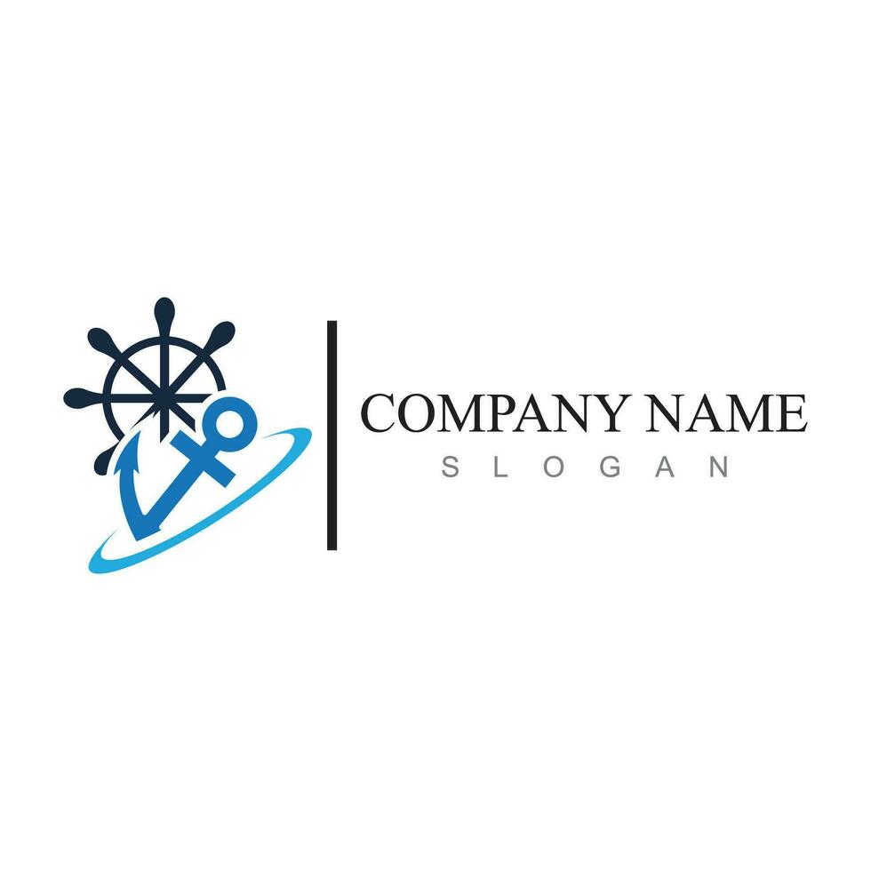 marine retro emblems logo with anchor and rope, anchor logo - vector