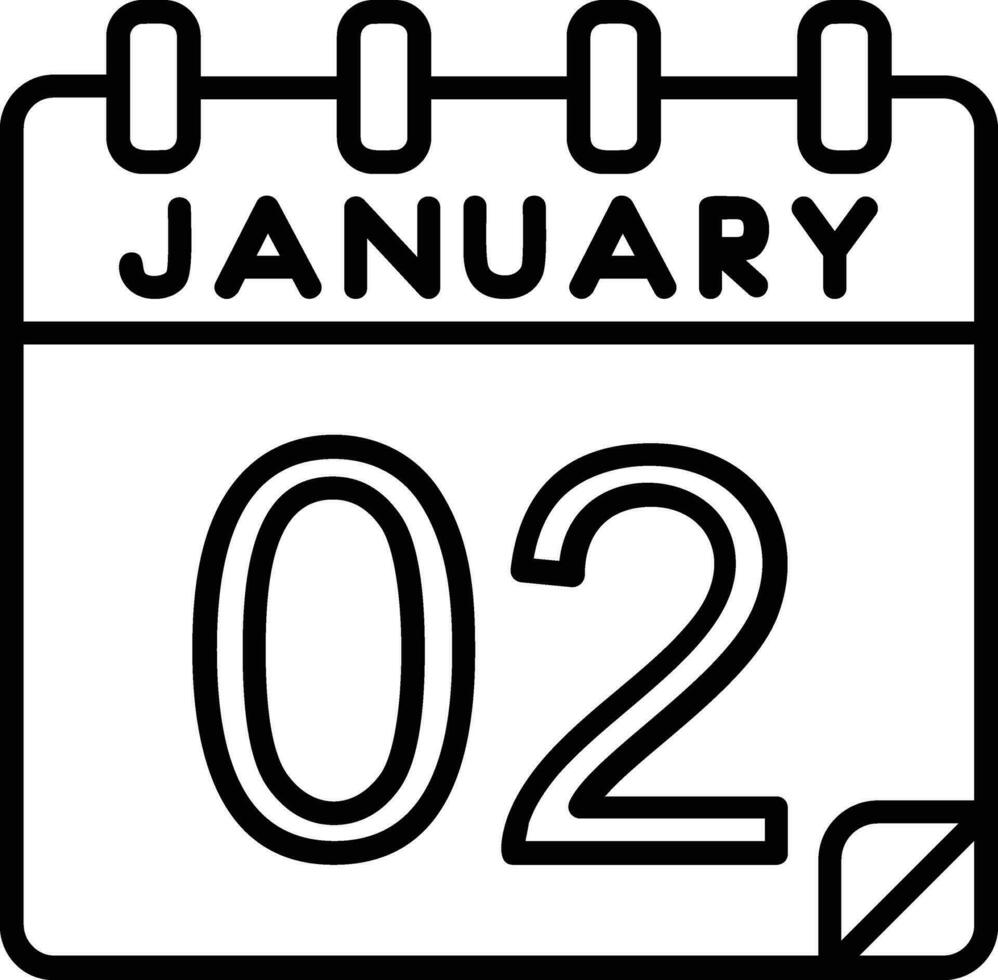 2 enero línea icono vector