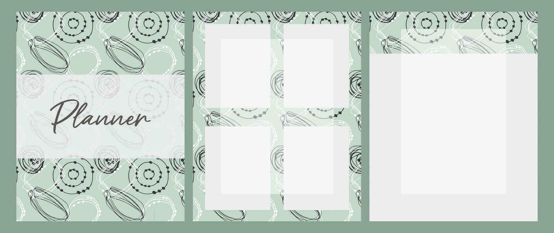 Planner templates for notes, reminders, plans, ideas, timetable, with abstract doodle pattern background. vector