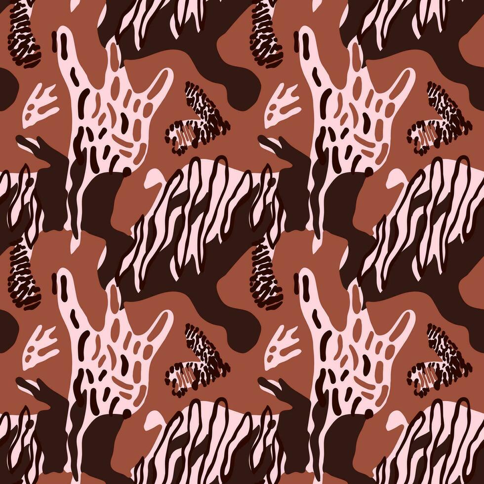 Ethnic animal skin seamless pattern. Leopard fur wallpaper. Primite art. Abstract strange doodle spot. Modern camouflage background. vector