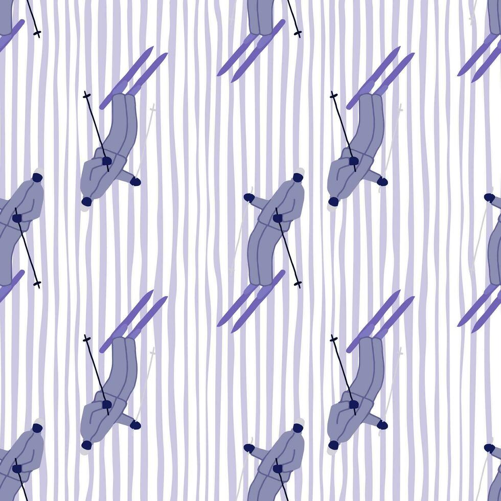 Skiers on the slope. Winter sports seamless pattern. vector